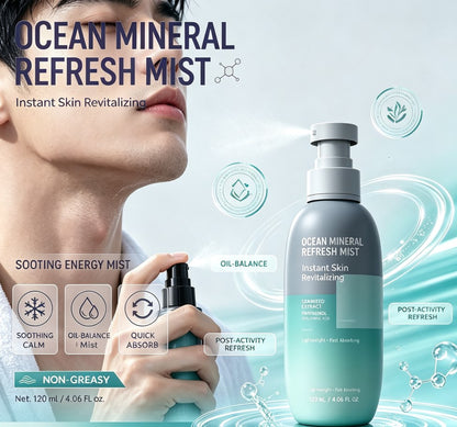 Dual-Pack Ice Cooling Facial Mist (2pcs) – Instant Refreshing & Moisturizing Lock-In Spray, Marine Blue Toner for Post-Sun Care & Lightweight Skin Prep