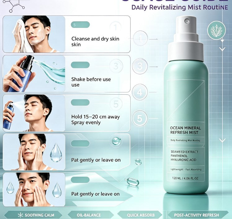 Dual-Pack Ice Cooling Facial Mist (2pcs) – Instant Refreshing & Moisturizing Lock-In Spray, Marine Blue Toner for Post-Sun Care & Lightweight Skin Prep