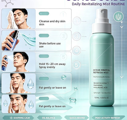 Dual-Pack Ice Cooling Facial Mist (2pcs) – Instant Refreshing & Moisturizing Lock-In Spray, Marine Blue Toner for Post-Sun Care & Lightweight Skin Prep