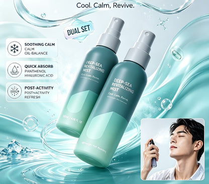 Dual-Pack Ice Cooling Facial Mist (2pcs) – Instant Refreshing & Moisturizing Lock-In Spray, Marine Blue Toner for Post-Sun Care & Lightweight Skin Prep